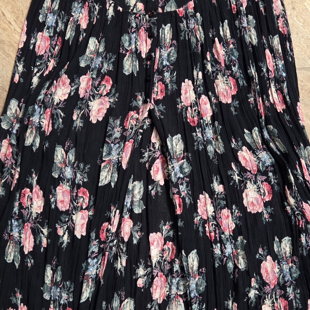 Vintage 90s‎ Nostalgia Womens Black Floral Crinkle Rayon Button Front Maxi S - Picture 6 of 9